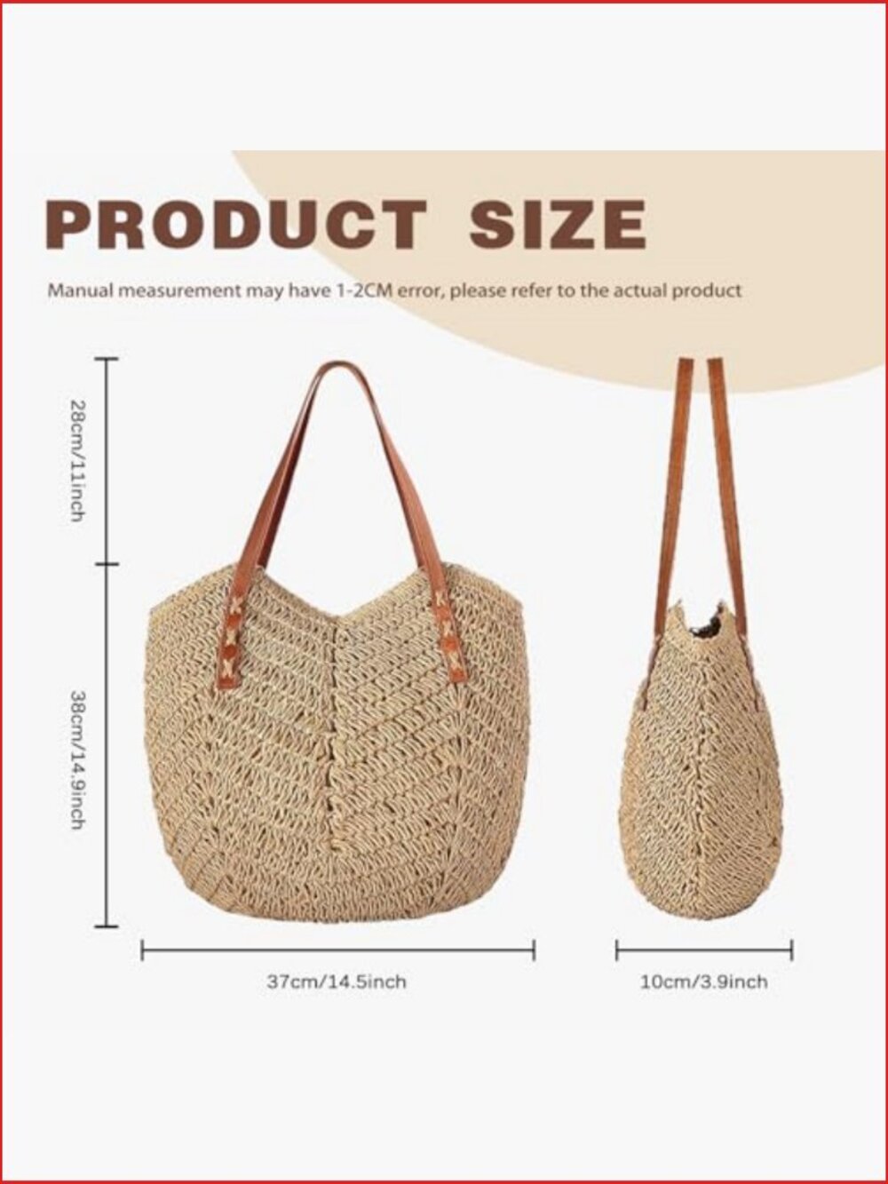 Straw Beach Tote Bag Summer Woven Handmade Shoulder Bucket Purse - Picture 3 of 6